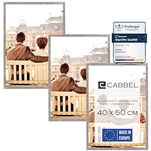 CABBEL Lot de 3 cadres photo 40x50 MDF cadre en bois avec verre acrylique incassable en Gris (Béton)