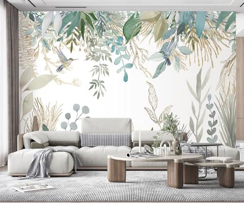MIWEI Wallpaper Papier Peint Fleur De La Plante Tropicale Fleur Et Oiseau Papier Peint Panoramique Nature 3D Fresque Intissé Peinture Murale Chambre Salon (350cmX256cm)