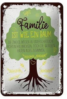 FEMER Blechschild Spruch Familie ist Baum halten Alles Zusammen 12x18cm