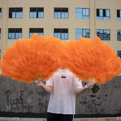 XINTAOSM Ostrich feather, Feather, Crafts & Sewing Large Real White Ostrich Feather Fans Fluffy Plumes Folding Fan for Carnival Stage Opera Props Decor Accessory (Color : Orange, Size : 2PCS 90CM)