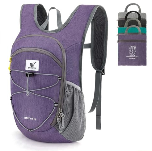 SKYSPER Zaino Pieghevole Leggero da 15L, Zaino da Escursione | con Cinturino Pettorale Zaino Ripiegabile per viaggi Zainetto Piccolo per Uomo Donna