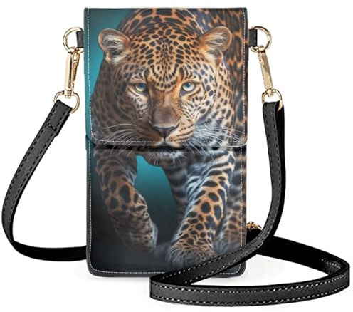 WELLFLYHOM Mini-Touchscreen-Crossbody-Telefontaschen für Damen mit Kartenfächern Schultertasche Geldbörse Leder, 1 Wilder Leopard, Small