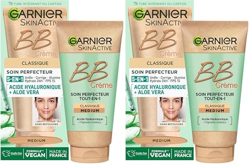 GARNIER Skin Active – BB Creme – All-in-1-Perfektionspflege – Einheitlich, mattiert & spendet Feuchtigkeit, LSF 25, Hyaluronsäure & Aloe Vera, Vegan & Cruelty Free – für Mischhaut bis fettige Haut –