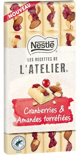 Nestlé Les Recettes de L'Atelier - Tablette Chocolat Blanc Cranberries Amandes - 150g