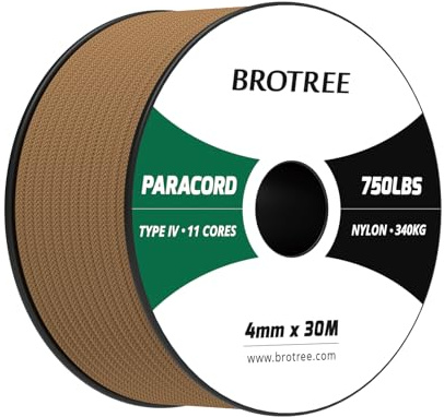 Brotree Paracord 750lb 4mm 30M 100% Nylon Seil Typ IV Schnur mit 11 Kern | 340kg (750lbs) Bruchlast, Camping, Survival, Outdoor, Armbänder, Hundeleine, Heimwerken