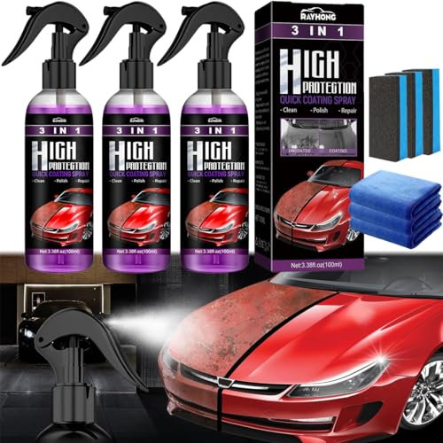 High Protection 3 En 1 Voiture, Ceramique Voiture, Ceramic Coating - Crystal Coating Spray Spray De Revêtement De Voiture Polish Voiture Lustrant Pour Auto Coating Spray Hydrophobe (3 Pièce)
