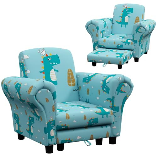 AIYAPLAY Kids Armchair with Stool Cloud Design 2 Piece Ages 1.5-3 Blue