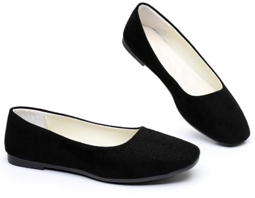 Timween Womens Ballet Flats, 25 Vibrant Colors Available Ladies Casual Square-Toe Flat Shoes Women Indoor Outdoor Comfy Slip On Ballerina Pumps Solid Color Suede-Effect Upper Portable Flats