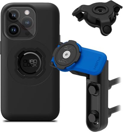 QUAD LOCK Bremszylinder-Klemmschale Handyhalterung für Motorrad mit Vibrationsdämpfer und MAG-Hülle für iPhone 14 Pro