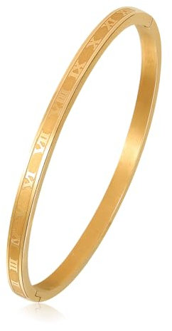 MILAKOO 4MM Thin Bangle for Women Carved Roman Numeral Bracelet for Women Love Friendship Cuff, Gold