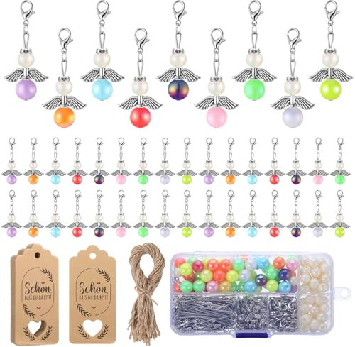 taonganui 50 Stück Schutzengel Schlüsselanhänger, Farbenfroher Schutzengel Anhänger mit Kraftpapier und Schnur für Gastgeschenke Hochzeit Party Weihnachten Geburtstag Taufe