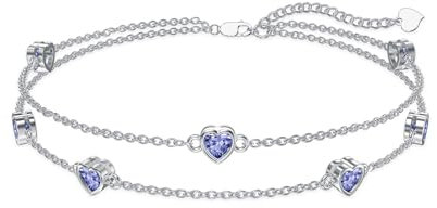 Flpruy 925 Silber Geburtsstein Armband Damen Juni Herz Lavendel Geburtsstein Armband Verstellbar Armkette Geburtstag Weihnachten Geschenk für Freundin Mama Tochter Schmuck für Frauen