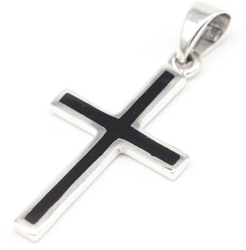 Drachensilber stilvolles Christen Kreuz 925 Silber schlicht Onyx Kettenanhänger Schmuck Kette Sterlingsilber