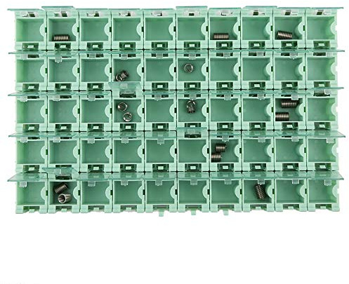 WPKD BLUEIY 50 Stück SMT Mini Aufbewahrungskoffer,SMD Komponenten Aufbewahrungsbox mit Transparenter Abdeckung Selbstsichernde Schnalle,für Elektronische Bauteile(Grün)