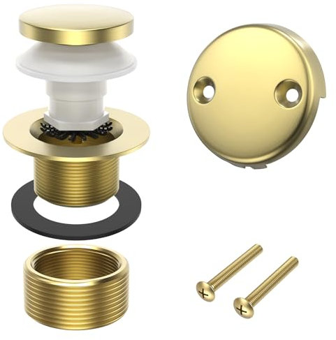 Homeslea Kit de vidange de baignoire en laiton brossé doré avec récupérateur de cheveux, bondes de baignoire à bout bout et kit de remplacement de trop-plein, bouchon de vidange de baignoire avec
