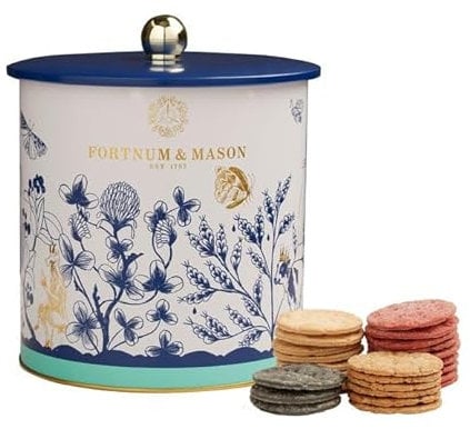 Fortnum and Mason Biscuits for Cheese Selection 400g Tin, Featuring Charcoal, Cumin, and Butter Wafer Flavours, Ideal for Cheese Boards and Cheese Crackers
