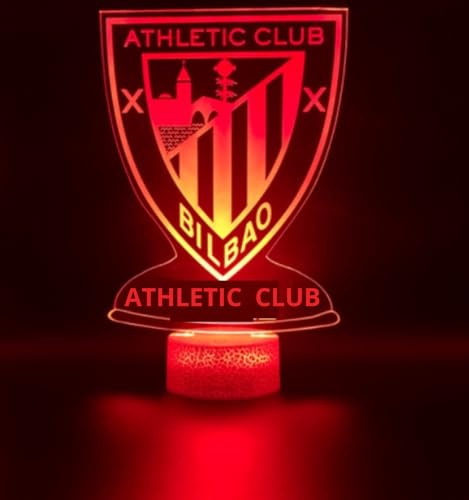 PAGAMADU Lámpara LED 3D decorativa futbol con 16 colores y control remoto. Regalo niños y adultos. Lampara Escudo de futbol. Vive la magia de tu equipo en tu habitación. Regalo llavero (Bilbao)