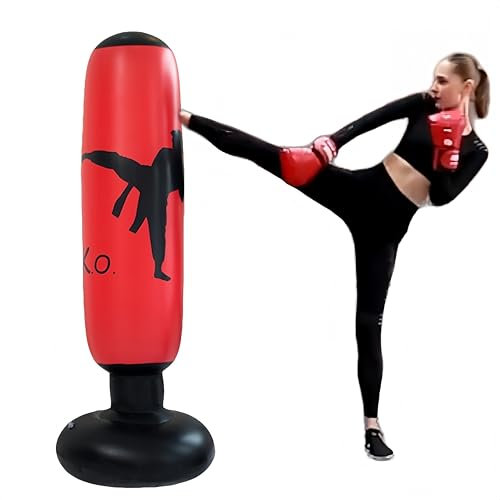 HJYDGJ Sac de frappe sur pied - 160 cm - Gonflable - Sur pied - En PVC - Convient pour pratiquer le karaté, le taekwondo, la boxe, etc (rouge)