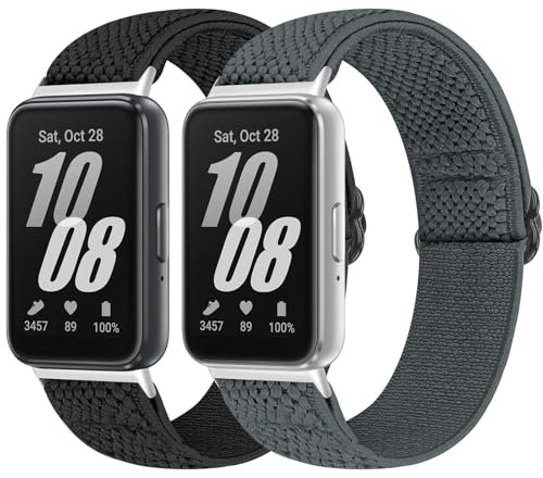 Bcuckood Elastic Nylon Straps Compatible with Samsung Galaxy Fit 3, 2PCS Adjustable Stretchy Nylon Replacement Straps Wristbands for Galaxy Fit3 SM-R390 Watch for Women Men
