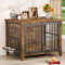 Dog Crate Furniture, Wooden Dog Kennel Indoor with 360° Rotating & Adjustable Height Feeder 2 Bowls, Heavy Duty Side for Medium Small Dogs, 80x56x64cm, Rustic Brown