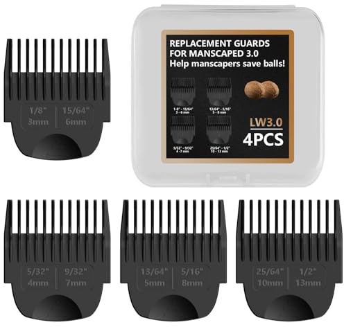 4 Pack Guards for Manscaped Lawn Mower 3.0 - Adjustable Lawnmower 3.0 Trimmer Guards with Organizer, Waterproof Guide Comb Replacement for Manscaped 3.0 Attachments, Cutting Lengths from 1/8 to 1/2