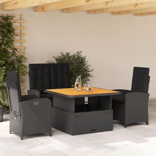 Iiaky 4-TLG. Garten-Essgruppe mit Kissen GartenmöBel Set Garden Furniture Gartenset Tisch Und StüHle Essgruppe Outdoor Schwarz Poly Rattan // 3277332