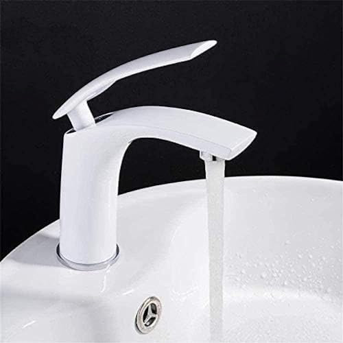 Robinet de Cuisine, Nouveau lavabo, Salle de Bain, en Laiton Blanc Massif, Longue poignée, Peinture Blanche, mitigeur Eau Chaude et Eau Froide, lavabo