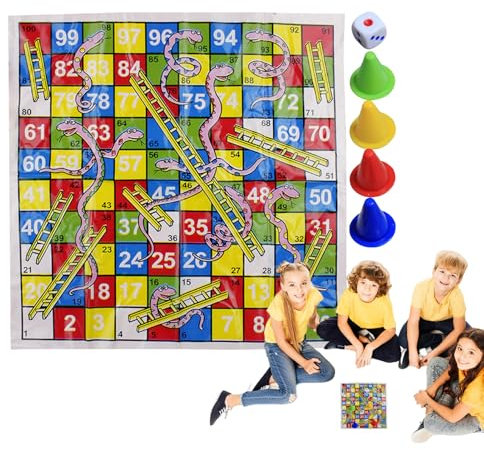 Nubamzy Snakes and Ladders Board Game,Snakes and Ladders Board Game Set | Portable Folding Chess Toy Compact for Travel Family Parties Adults