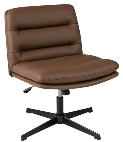 COSTWAY Sedia Ufficio con Altezza Regolabile, Base ad Incrocio (Marrone) | Girevole 360°, Sedile e Schienale Confortevoli, per Camera da Letto, Studio, Portata 150 kg