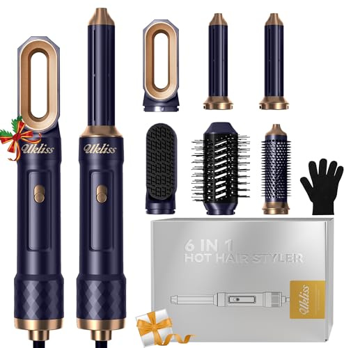 Secador Pelo Profesional 6 en 1, UKLISS Airstyler Set con Rizador Pelo Automatico, Hair Dryer, Cepillo Alisador Pelo, Thermal Brush, Cepillo Secador Hairstyler Set Regalos para Mujeres Styling -Azul