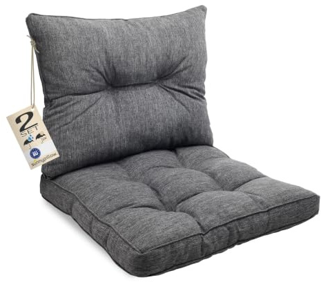 sunnypillow Polster für Gartenmöbel - 2er Set : Sitzkissen 50 x 50 cm + Rückenlehne 50 x 40 cm - Gartenpolster Outdoor, wasserdicht, UV-lichtecht - Polsterauflagen für Rattanmöbel - Kissen Anthrazit