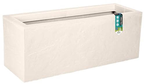 EDA - Jardinière Volcania'Up 57 L - Décor Imitation Pierre - Simple Paroi avec Colerette Trompe-l'oeil - Zone de Rétention d'eau pour Limiter l'Arrosage - 79,5 x 29,5 x 29,5 cm - Beige Calcaire