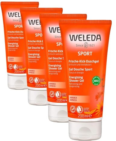 Weleda – Gel de Ducha Sport, Limpia sin Resecar, Revitaliza la Piel y Relaja los Músculos, con Extracto de Árnica y Aceites Esenciales, 100% Biodegradable, Vegano, para Todo Tipo de Pieles – 200 ml