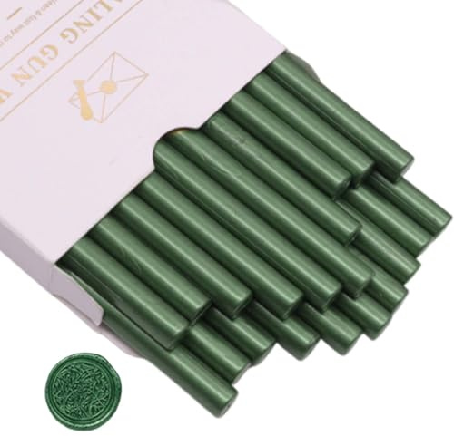 Bastoncini di Ceralacca per Pistola a Colla, 20 Pezzi Stick Ceralacca 7 mm per Bricolage, Timbri, Lettere, Buste, Biglietti, Inviti, Feste (Verde)