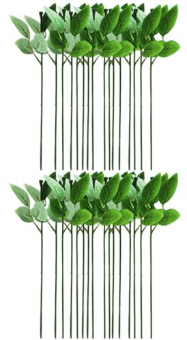 Gambo di Rosa Artificiale Verde con Foglie, 40 Pezzi per Composizioni DIY | Filo Floreale Plastico e Ferro, Piegabile e Flessibile, per Allestimenti Nuziali e Decorazioni Casa