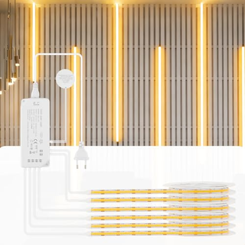 Enteenly COB Tira LED 6 x 1M con Control Táctil Regulable para Paneles Acústicos, Vitrinas, Armarios, Cocinas, Vinotecas, Estantería, 3000K