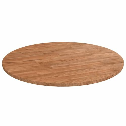 Tmriohed Runde Tischplatte aus massivem Eichenholz Hellbraun 50 x 1,5 cm, Lasur & Kratzfeste Lack, Modernes Design für Couchtisch, Schreibtischplatte, Balkon & Büro, DIY Gartentischplatte