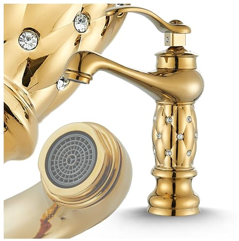 Waschtischarmatur Aristo – Elegantes Design aus Messing mit Wassersparsystem und Keramikventil für Badezimmer (Gold)