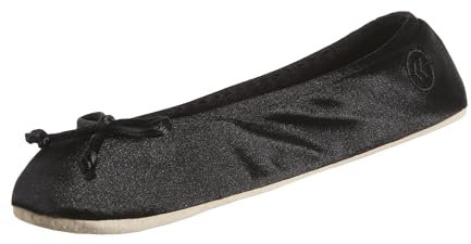 Isotoner Women's Satin Ballerina Slippers Flat Sandals, Black, Large / 7.5/8 UK