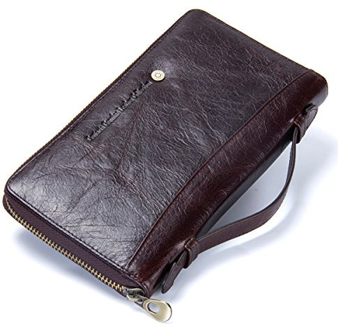 CONTACTS Herren Reisepass-Organizer aus Leder, Scheckheft-Aufbewahrungstasche, Reißverschluss-Brieftasche, dunkelbraun