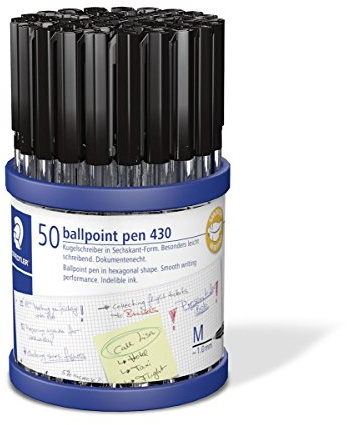 Staedtler Stick 430 M9CP50 Ballpoint Pen Medium, Black, Box of 50