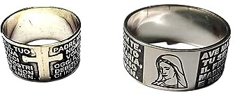 Handgefertigter Ring aus 925er Silber Ave Maria O Vater Unser Größe von 12 bis 28 Farbe Silber Relief Schriftzug Gratis ein Amulett Horn