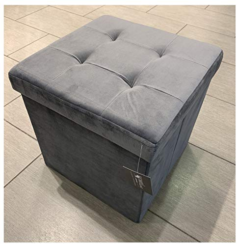 HOME LIVING Luxurious Foldable Brushed Velvet Square Storage Box Seat Ottoman (Charcoal)