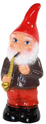 RAKSO Gartenzwerg Deko Garten Figur Zwerg Musiker mit Saxophon stehend aus Kunststoff Höhe 35 cm