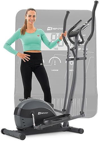 Hop-Sport Crosstrainer Focus Schwarz-Grau - Ellipsentrainer für Zuhause mit Trainingscomputer, Pulssensoren & Tablethalterung, Kompakte Fitnessgeräte, Max. Benutzergewicht 120 kg