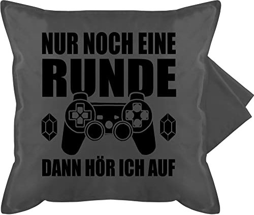 Kissenbezug - Statement - Nur noch eine Runde Dann höre ich auf - Geschenke für Zocker Zocken Gaming Gamer Geschenkideen Sprüchen - 50 x 50 cm - Grau - gamerkissen statement-kissen statements