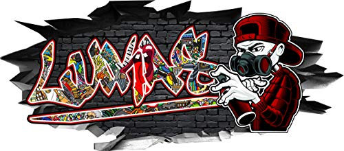 BLACK LABEL GRAFX® Wandtattoo Name Lukas Aufkleber Graffiti Sprayer Wandbild Sticker selbstklebend Mauerloch 3D Kinderzimmer (130 x 57 cm)