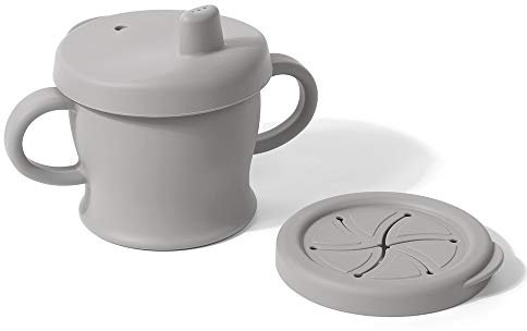 haakaa Silikon Sip-N-Snack Cup, sturzsichere Kleinkinder, Schnabeltasse & Snack-Behälter, 2-in-1, BPA-frei, lebensmittelechter Silikonbecher für Babys ab 6 Monaten, 266 ml (grau)