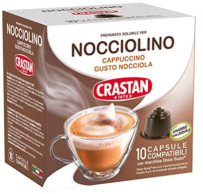 CRASTAN 1870, 10 Capsule, 1 Box da 10 Capsule di Bevanda Nocciolino, Capsule Compatibili con Dolce Gusto da Zuccherare a Piacere, Bevanda Senza Glutine, 100% Made in Italy
