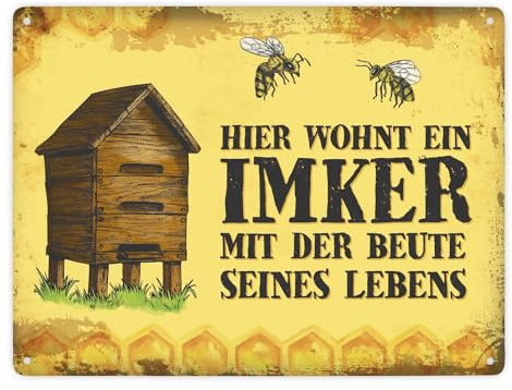 Hier wohnt ein Imker mit der Beute seines Lebens Metallschild XXL mit Beute Motiv
